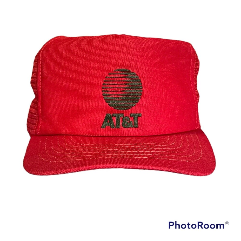 Vintage AT&T Neon Red Phone Company Trucker Snapback Worker Cap Hat